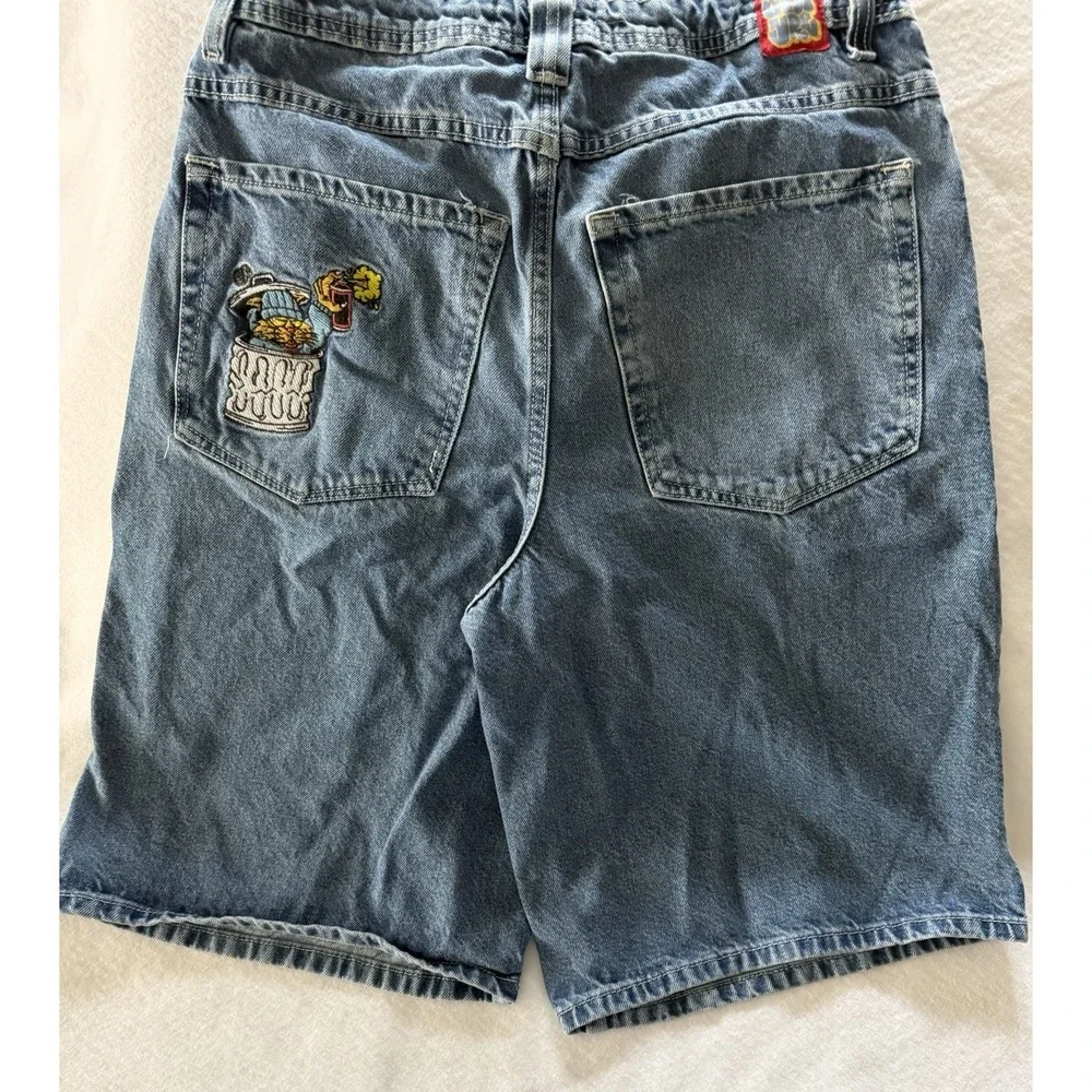 Vintage 90's Empyre Men's Blue Denim Patch Jorts Baggy Skater Grunge Size 30